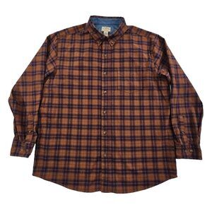 Blue Mountain Flannel Shirt Men's XLT‎ Brown Blue Plaid EUC Cotton Long Sleeve